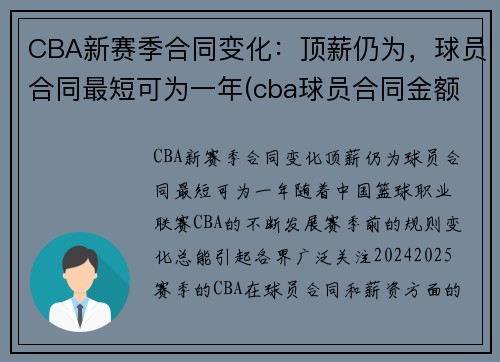 CBA新赛季合同变化：顶薪仍为，球员合同最短可为一年(cba球员合同金额)
