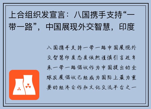 上合组织发宣言：八国携手支持“一带一路”，中国展现外交智慧，印度态度依然谨慎