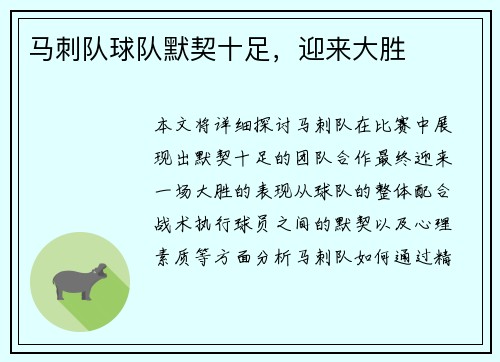 马刺队球队默契十足，迎来大胜