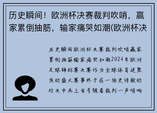 历史瞬间！欧洲杯决赛裁判吹哨，赢家累倒抽筋，输家痛哭如潮(欧洲杯决赛误判)