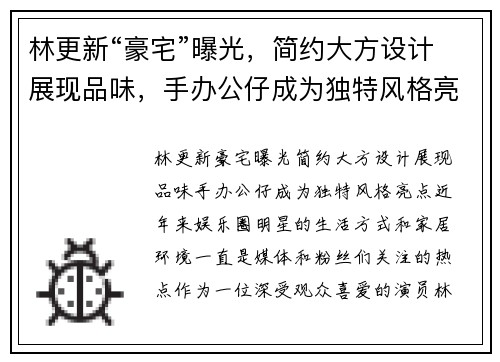 林更新“豪宅”曝光，简约大方设计展现品味，手办公仔成为独特风格亮点
