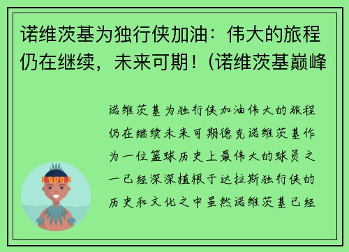 诺维茨基为独行侠加油：伟大的旅程仍在继续，未来可期！(诺维茨基巅峰)