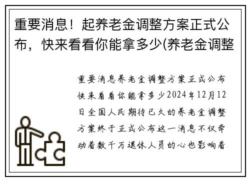 重要消息！起养老金调整方案正式公布，快来看看你能拿多少(养老金调整迎来新模式)